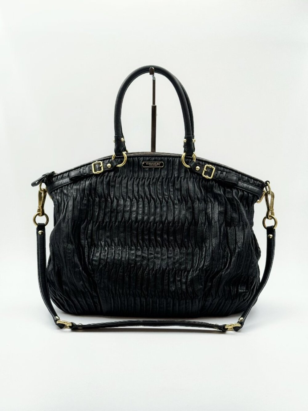 Coach Madison Gathered Leather Sophia Satchel Black Shoulder Crossbody Bag